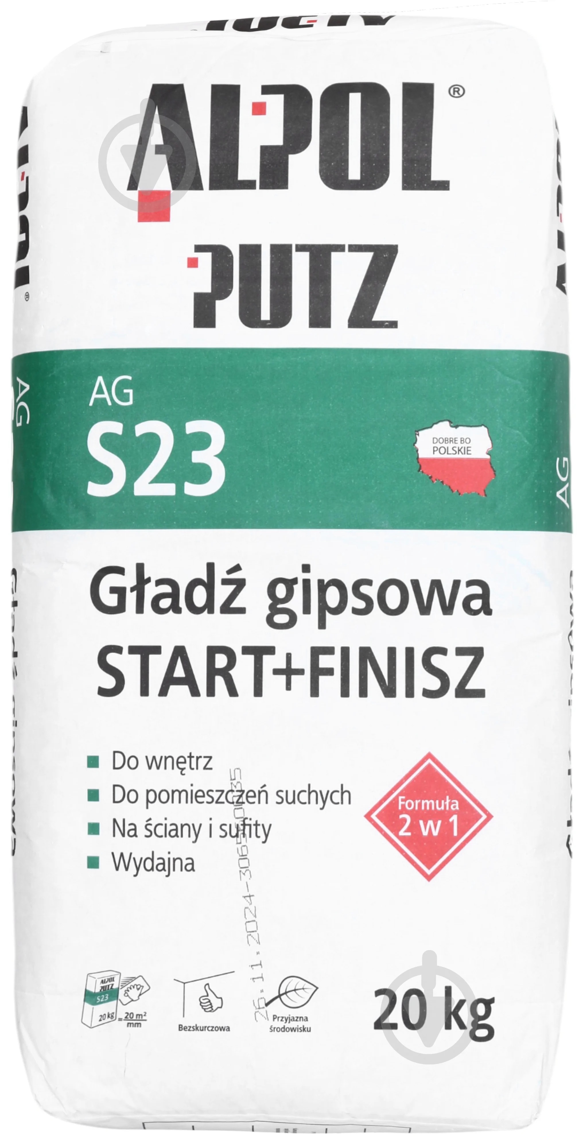 Шпаклівка Alpol гіпсова 2в1 (старт+фініш) Putz AG S23 20кг